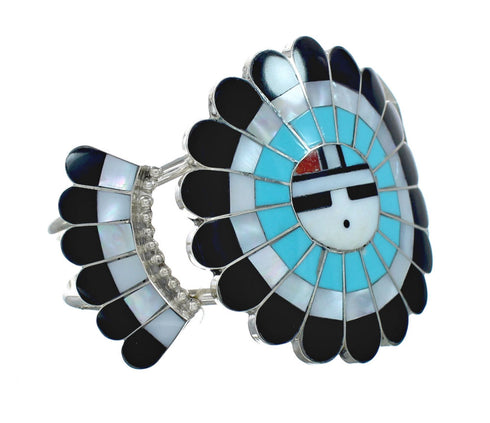 Multicolor Inlay Zuni Sun Sterling Silver Cuff Bracelet NX11591
